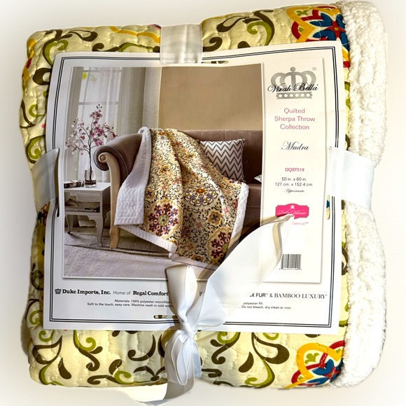 VERAH BELLA MUDRA QUILTED SHERPA 50” x60” THROW DEBRA VALENCIA MEDALLION DQST519 - Picture 1 of 5